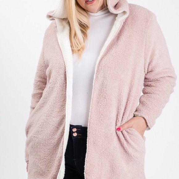 Open Front Hooded Reversible Soft Cardigan Sweater - Picture 3 of 6